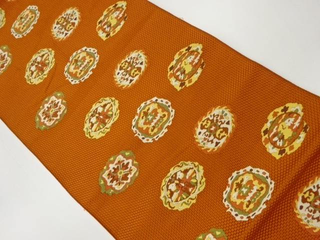 本場筑前博多向かい鳥に抽象華紋・草花模様織出し名古屋帯